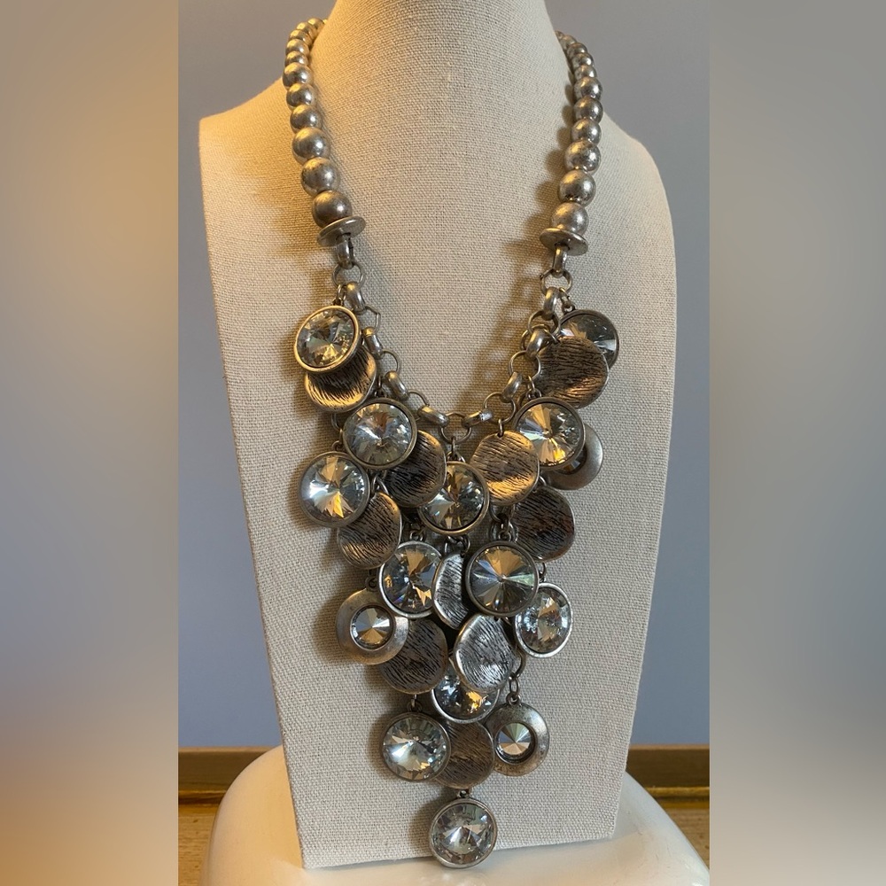 VCLM Vintage Silver Necklace with Smoky Grey Crystals.